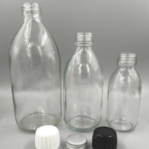 Botellas en vidrio transparente de 125ml, 250ml y 500ml con tapa