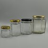 Frascos bollon conserva mod. HEXAGONAL EN 45,100, 180 Y 360ml. con tapa de metal