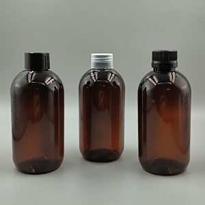 Envases de 250ml en PET Ámbar modelo OMEGA  con tapa varias opciones