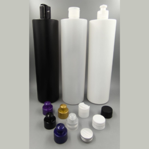 Envases de 1lt en PAD modelo TUBO blanco, negro o natural con diferentes tapas rosca 28mm