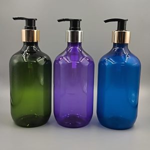 Envases de 500ml en PET Violeta, Ámbar, Verde o Azul modelo BODY con cremera dispensadora Metal