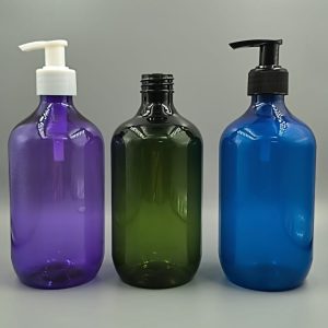 Envases de 500ml en PET Violeta, Ámbar, Verde o Azul modelo BODY con cremera dispensadora