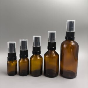 Frasco de vidrio ámbar con SPRAY Negro en 10ml, 15ml, 30ml, 55ml y 100ml