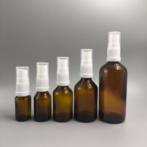 Frasco de vidrio ámbar con spray Blanco en 10ml, 15ml, 30ml, 55ml y 100ml
