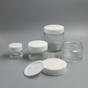 Potes de vidrio incoloro tapa plástica blanca 10ml, 30ml, 50ml y 100ml