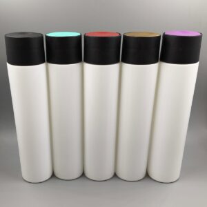 Envase 300ml modelo SAFIRA Blanco con Tapa DISC TOP PARIS NEGRA con discos de varios colores