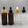 Frasco de vidrio para Serum de 50ml Transparente o Ámbar con tapa de Bambú o Plástica Negra