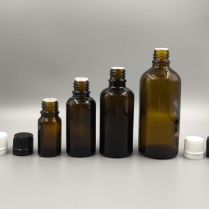 Frasco vidrio con inserto de gotero y tapa de 10ml, 30ml, 50ml y 100ml Tapa Blanca o Negra