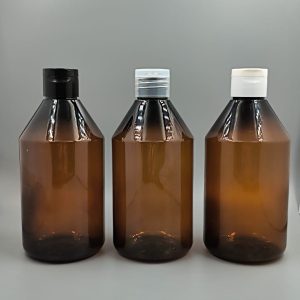 Envases de 500ml en PET ámbar modelo HOME con flip top rectas