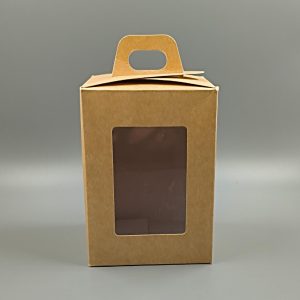 Caja 9cm x 9cm x 13cm con visor y asa Kraft